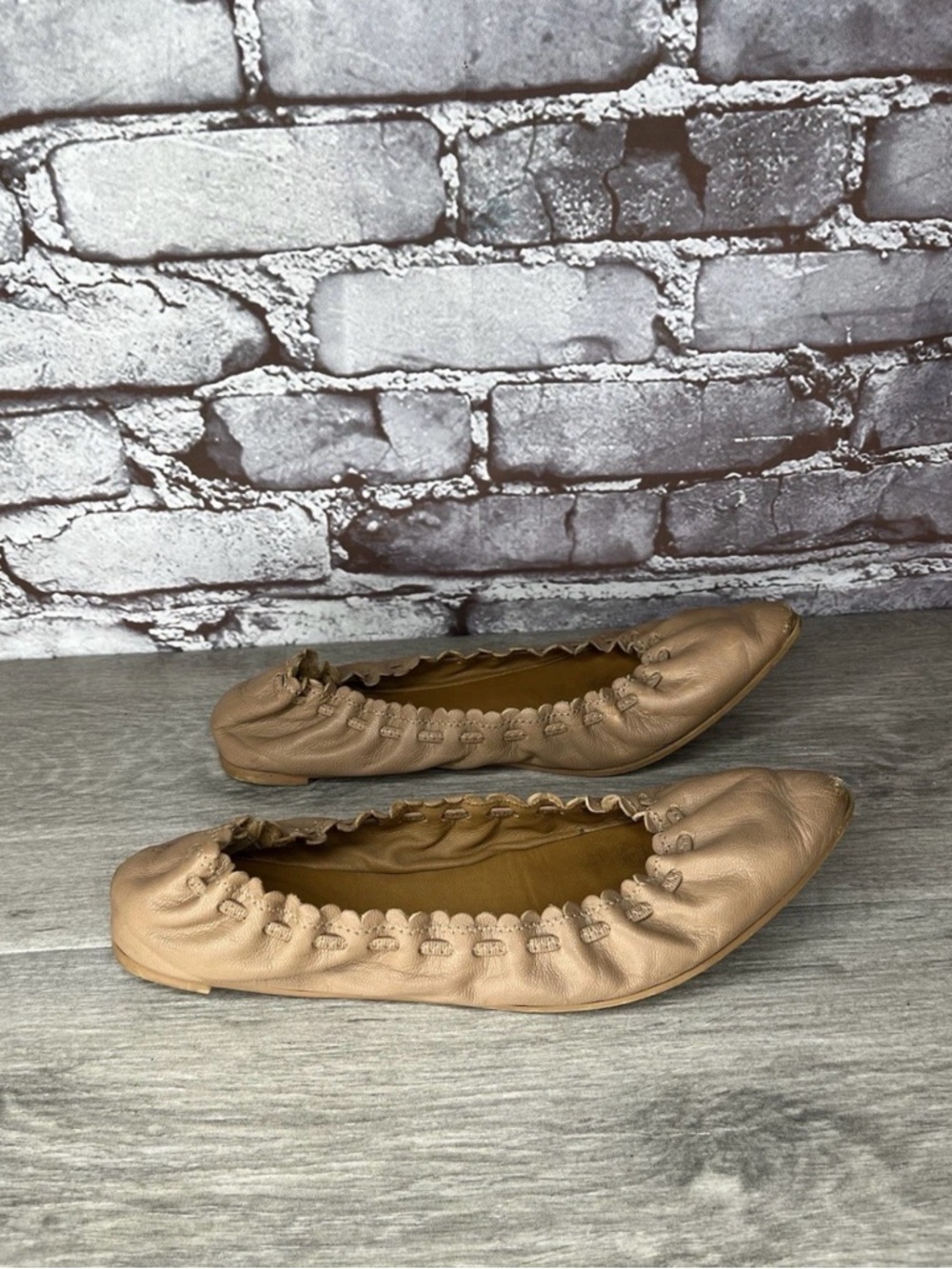 SEE BY CHLOE Scallop Nude Leather Pointed Ballet Flats Shoes Women sz 8M US/38.5